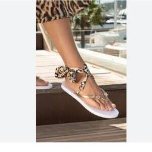 Peggell Mallorca Glamflips Gold Rhinestone Flip Flops Scarf Ankle Ties Sandals